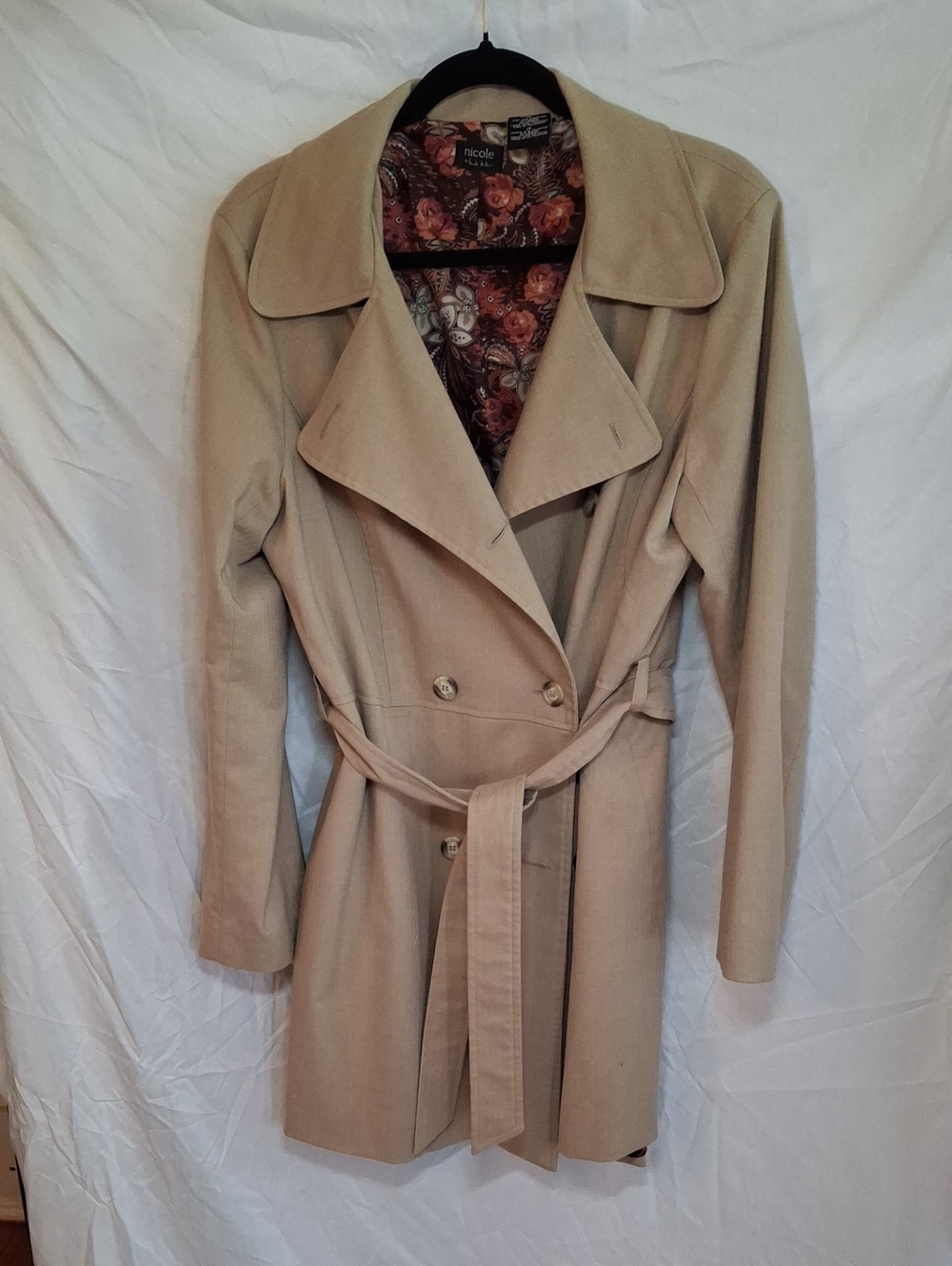 Nicole Miller Tan Trench Coat with Floral Lining